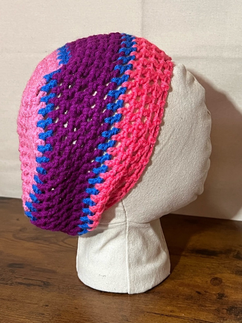 Handmade Crochet Rasta Tam Hat | Slouchy Beanie for Locs | Pink
